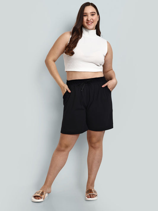 Cotton Shorts For Women - Plain Bermuda - Black