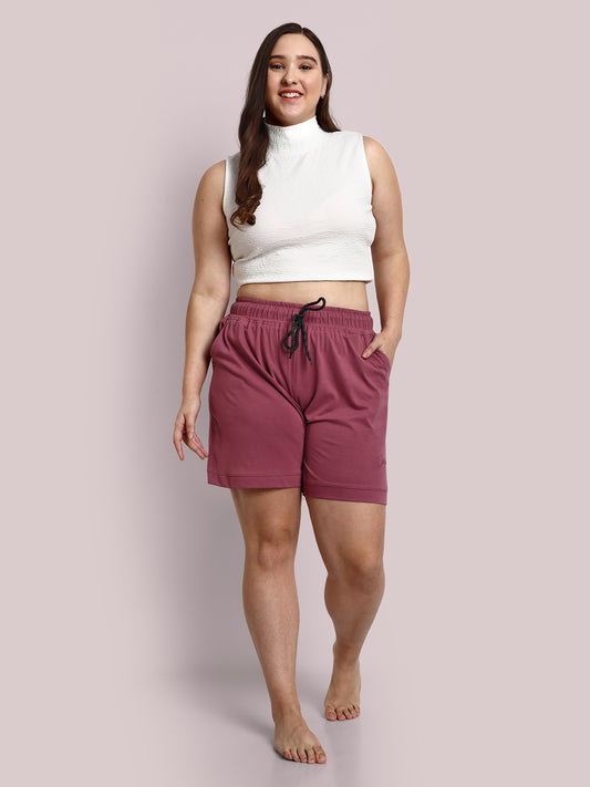 Stylish Mauve Cotton Shorts For Women(Plain Bermuda) online in India