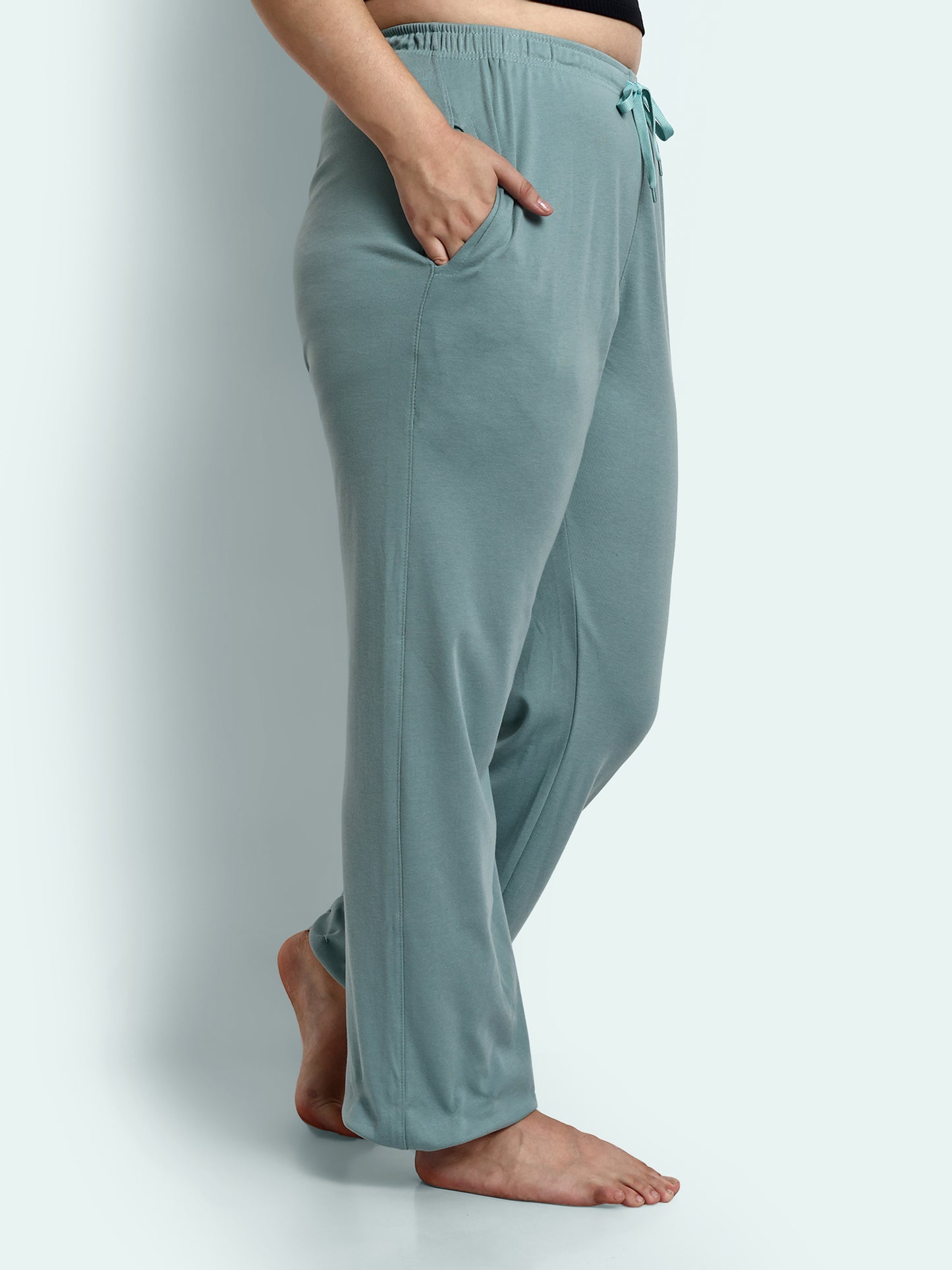 Comfortable High Waist Cotton Flared Pants For Women in Sage online at best prices