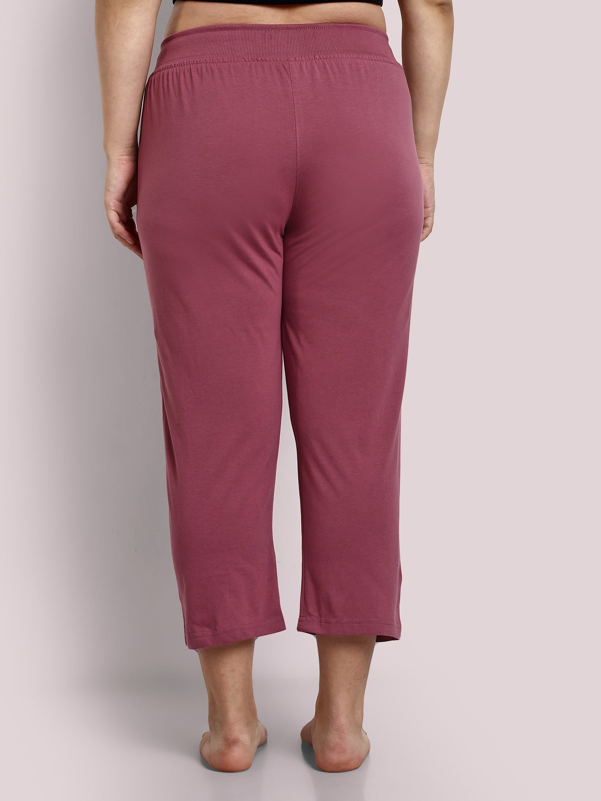 Stylish Mauve Plain Cotton Half Capris For Women Online In India