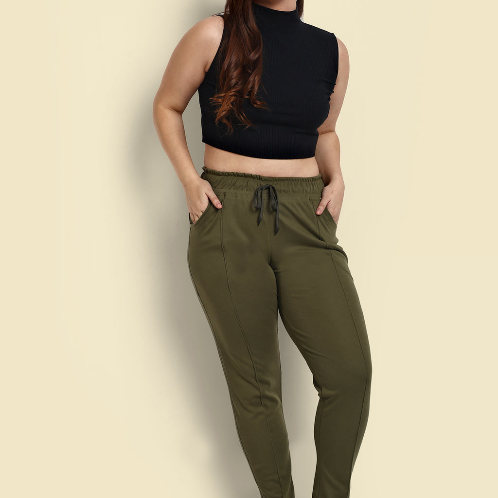 Cotton Track Pants - Relaxed Fit Lounge Pants - Olive Green