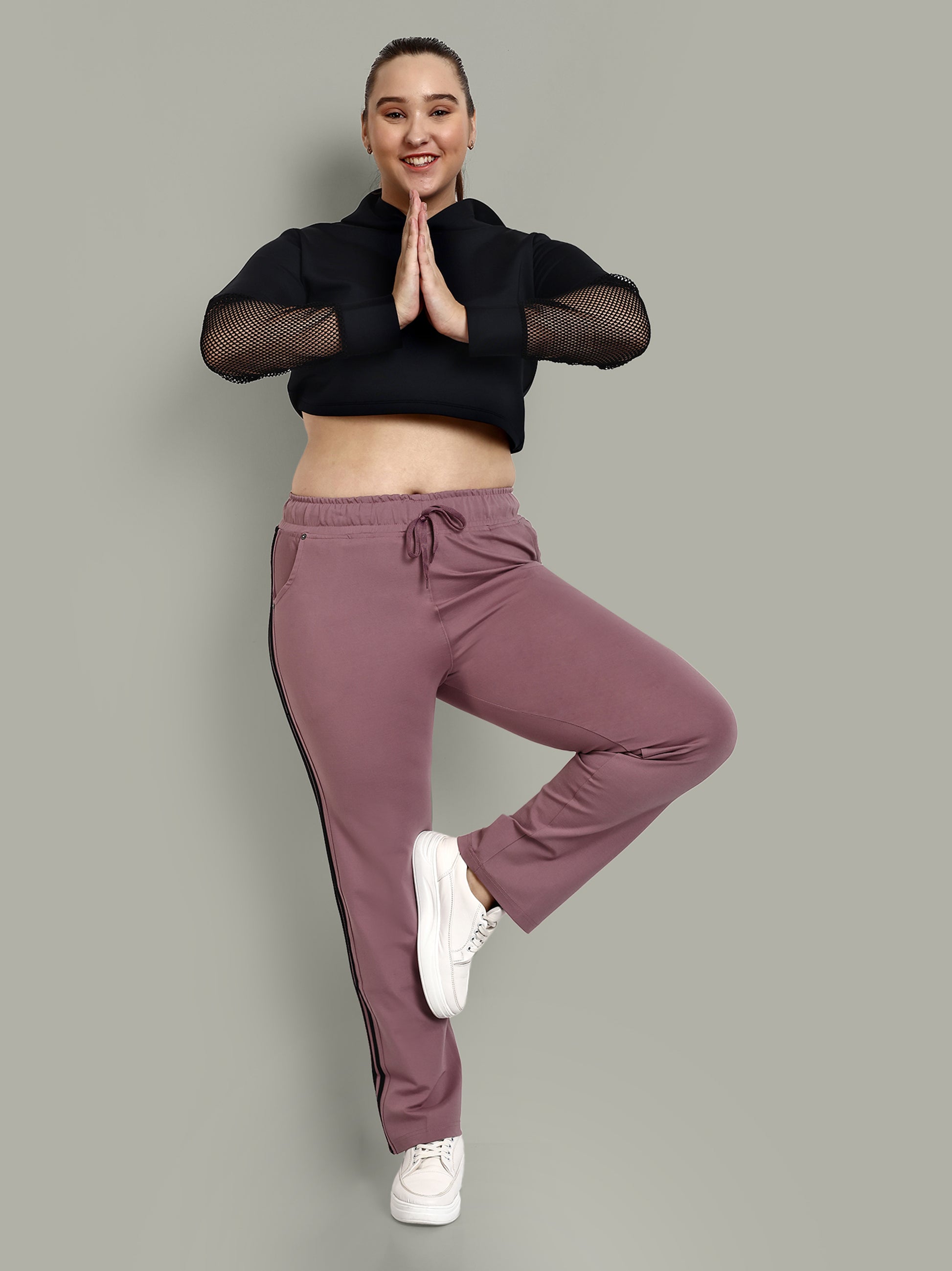 Cotton Track Pants with Side Stripe for Women