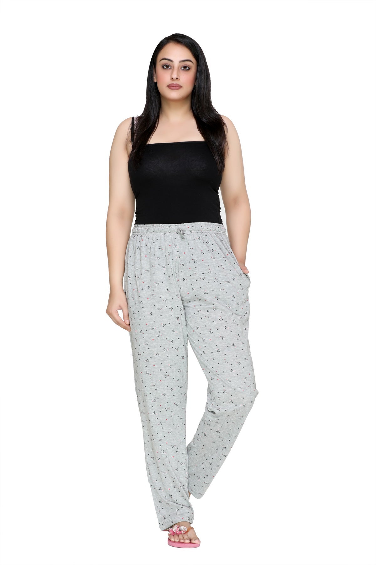 Cotton Printed Pajamas For Women Pack of 2 (Black & Grey)