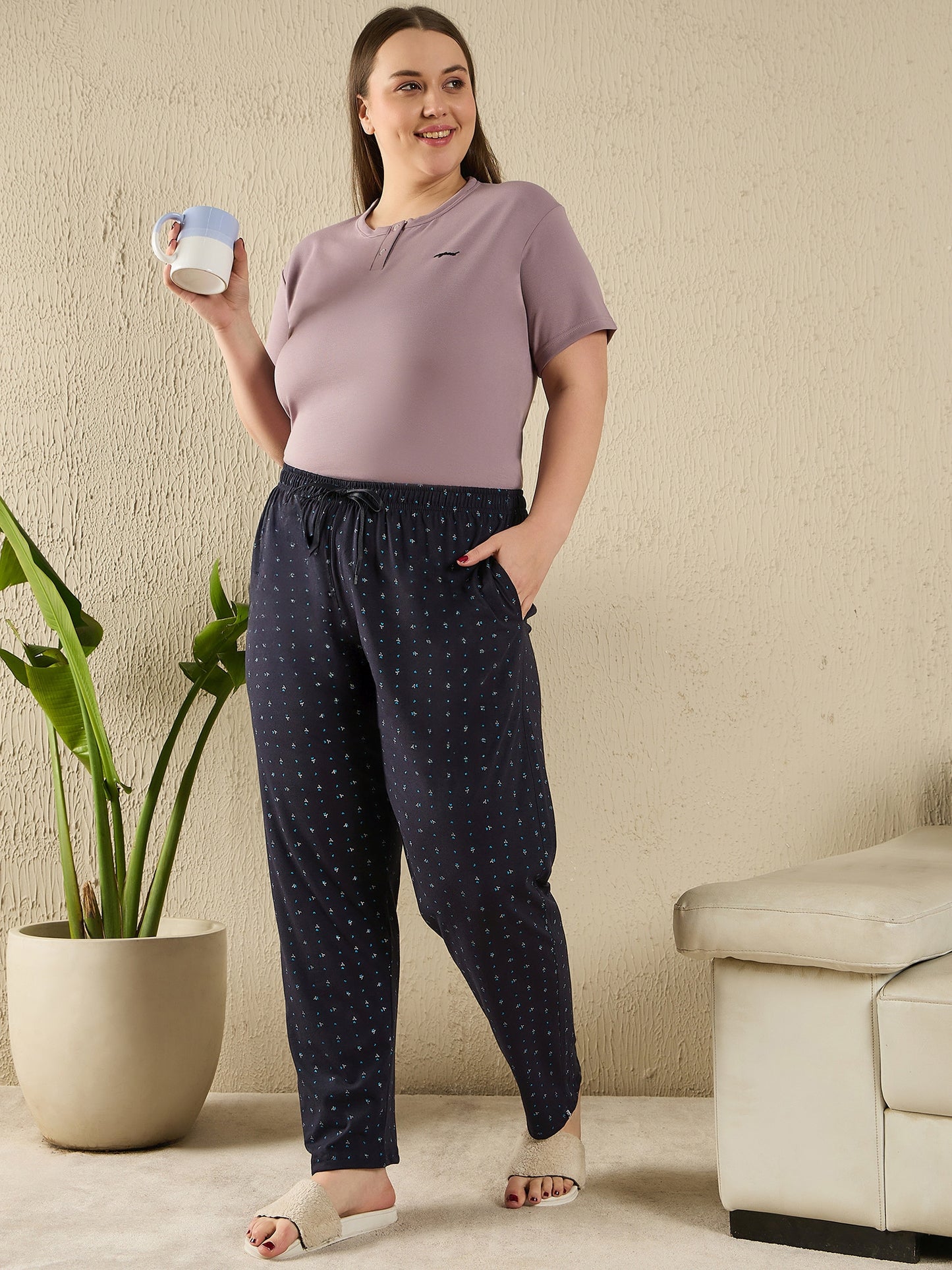Cotton Printed Pajamas For Women Pack of 2 (Navy Blue & Pink)