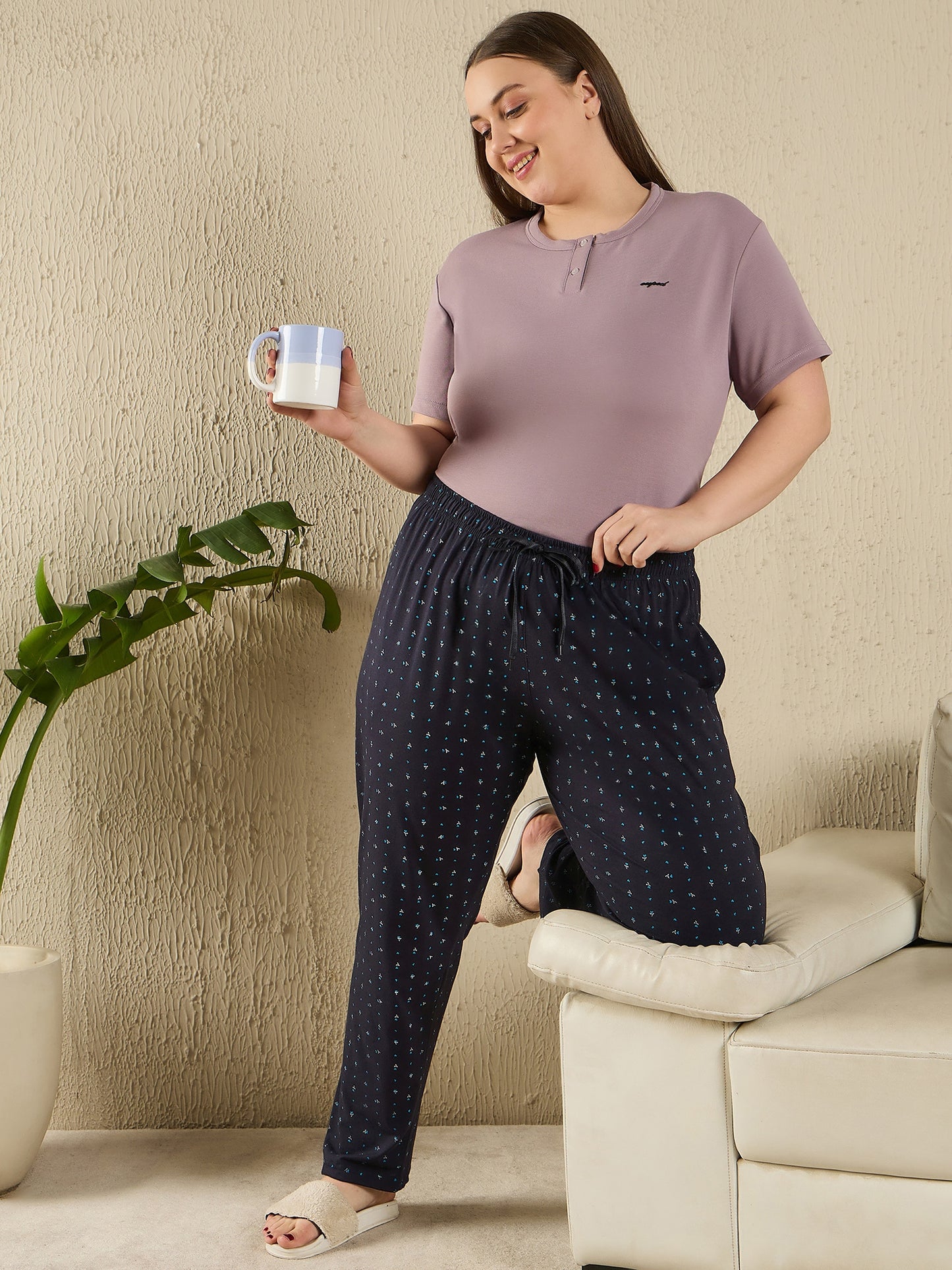 Cotton Printed Pajamas For Women Pack of 2 (Navy Blue & Pink)
