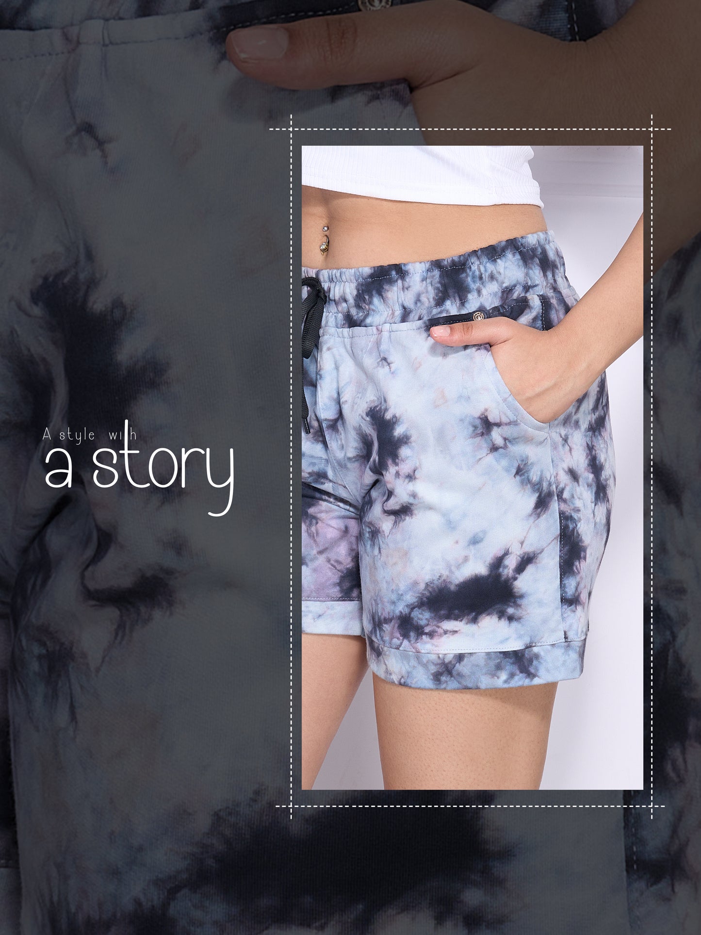 Tie and Die Shorts with Two Side Pockets for Women