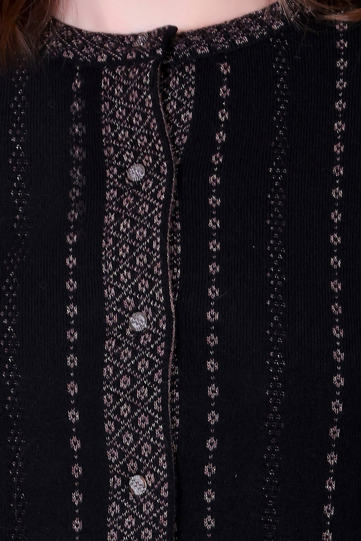 Fancy Jacquard Knit Cardigan -Black