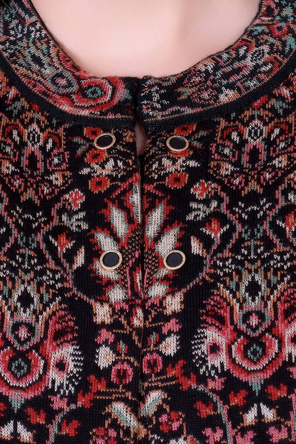 Black Jacquard Knit Warm Patterned Cardigan