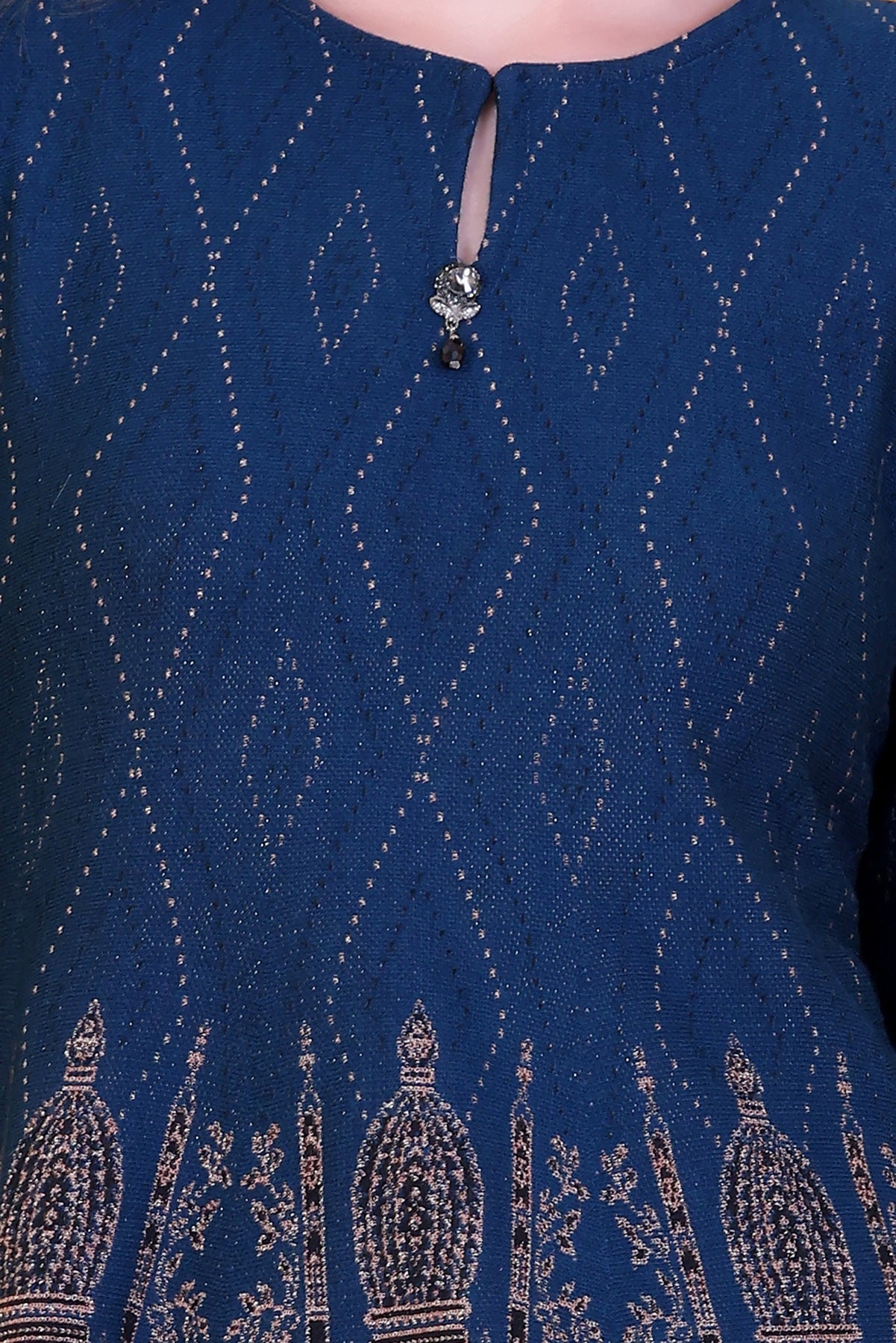 Elegant Teal Blue Knitted Woolen Winter Co-ord Set for Women | Diamond Knit Top & Bottom with Intricate Border Design
