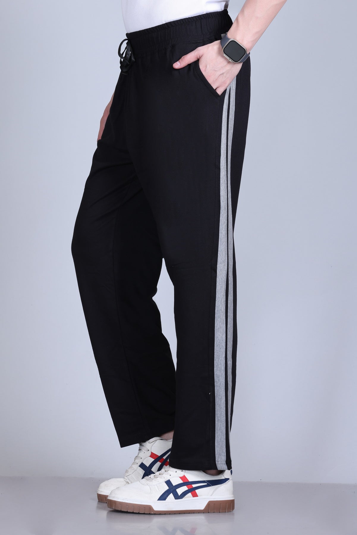 Jinxer men's wide leg trackpants with bold side stripes
