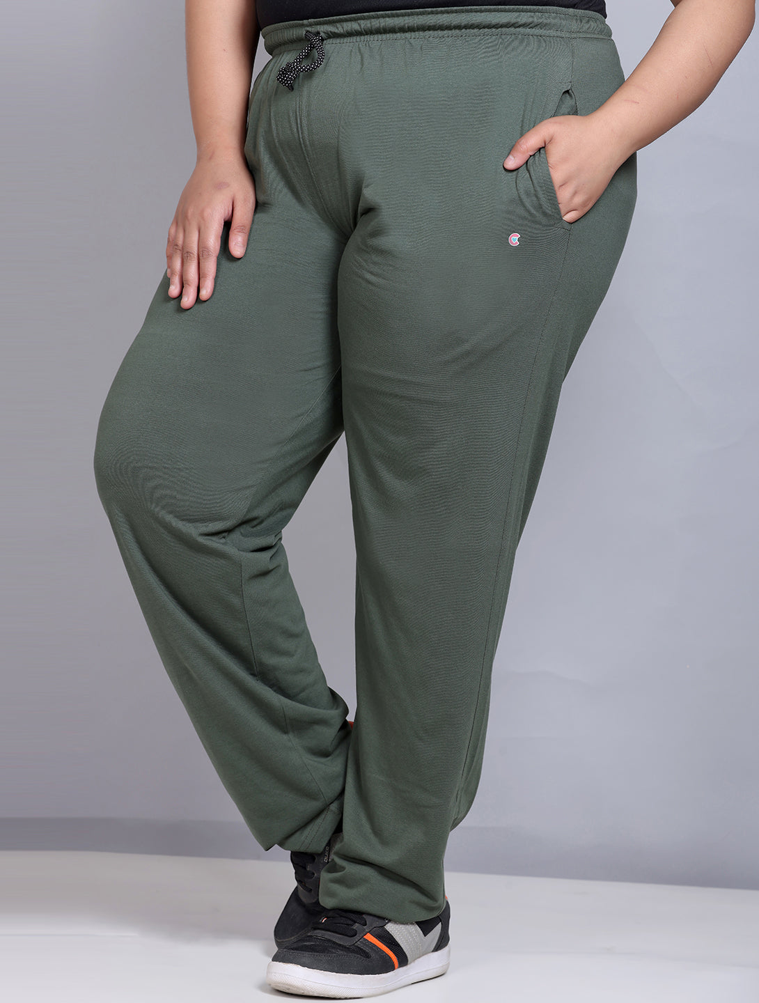 Green Cotton Track Pants For Women