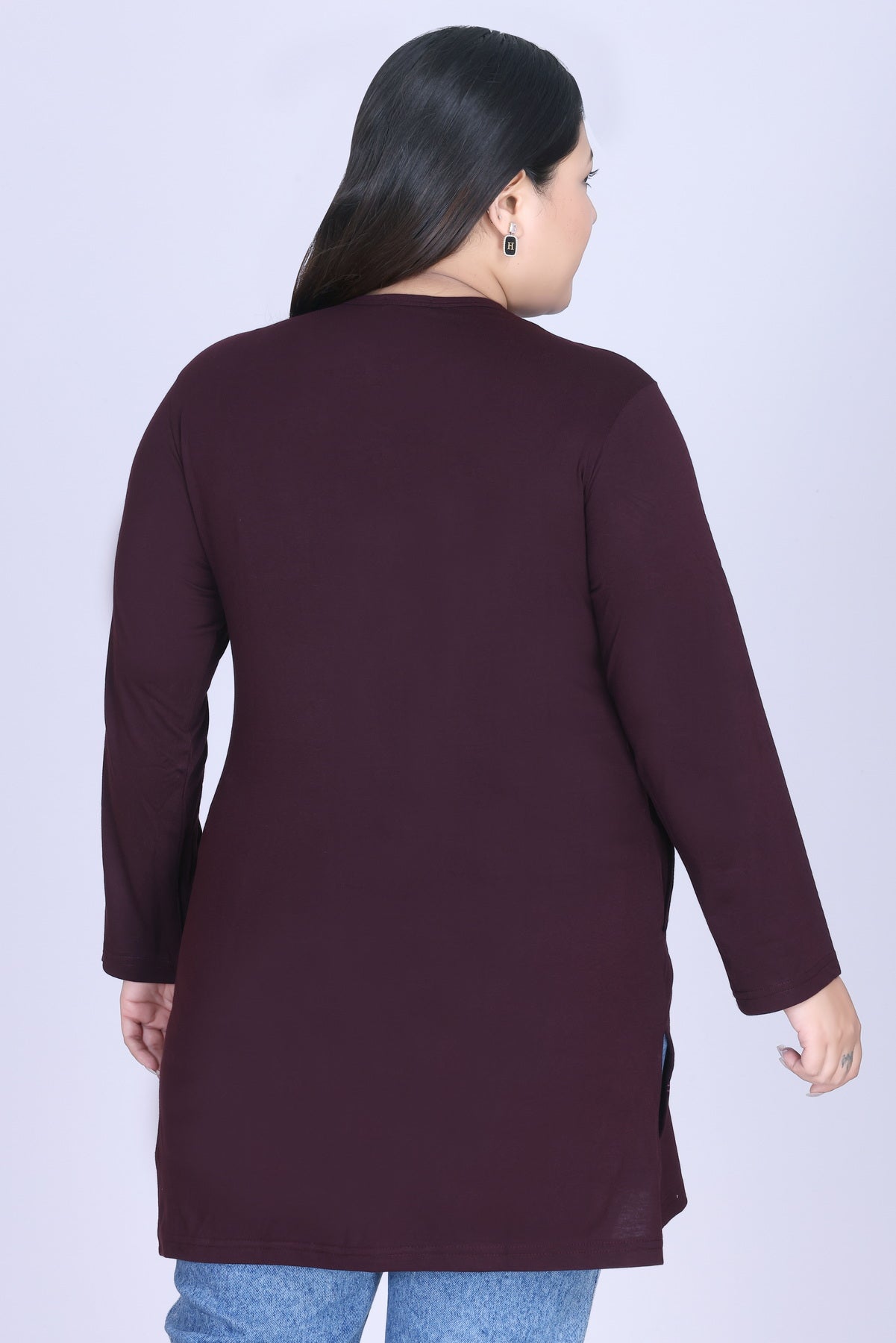Cotton Long Top for Women - Full Sleeve - Wine
