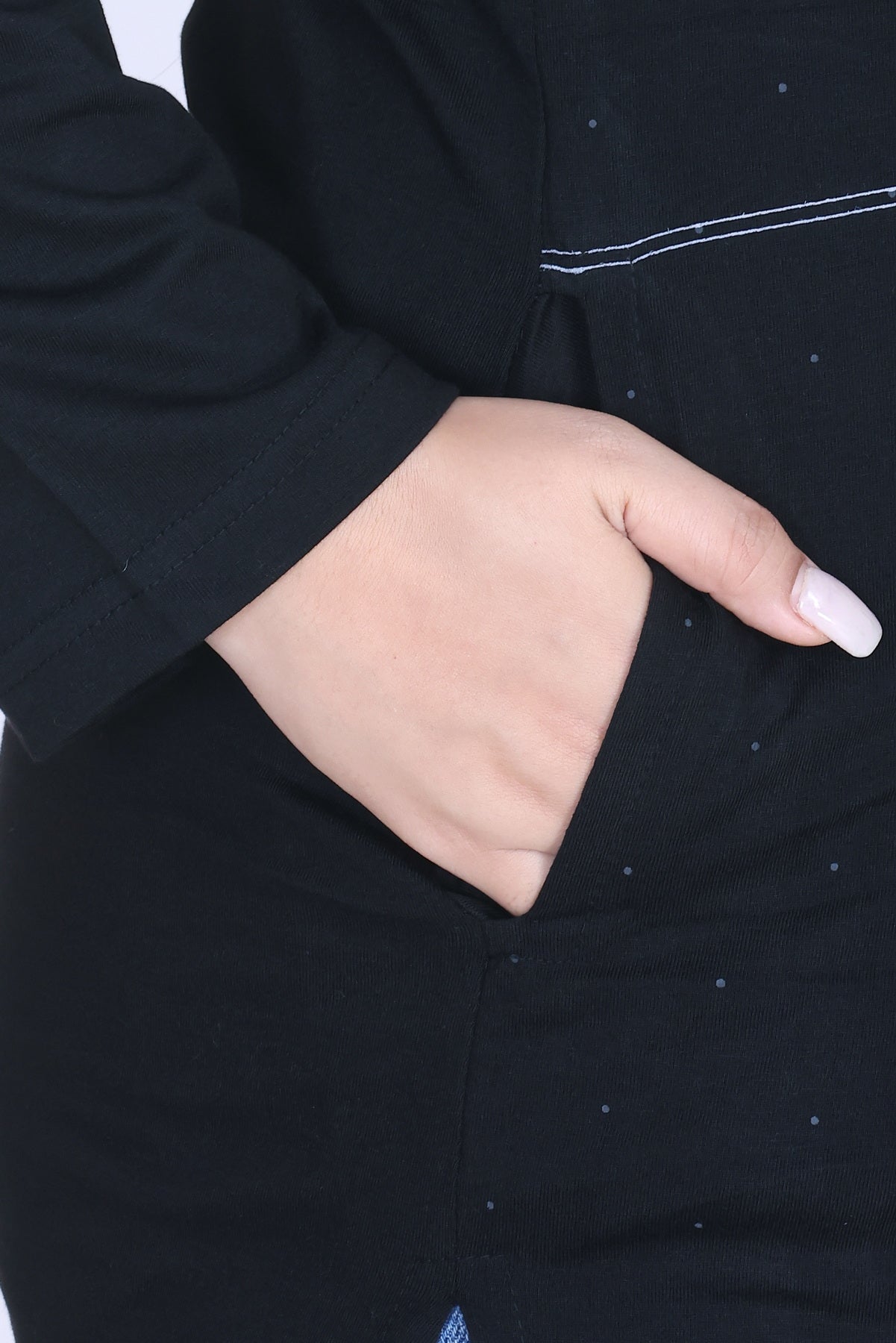 Cotton Long Top for Women - Full Sleeve - Black