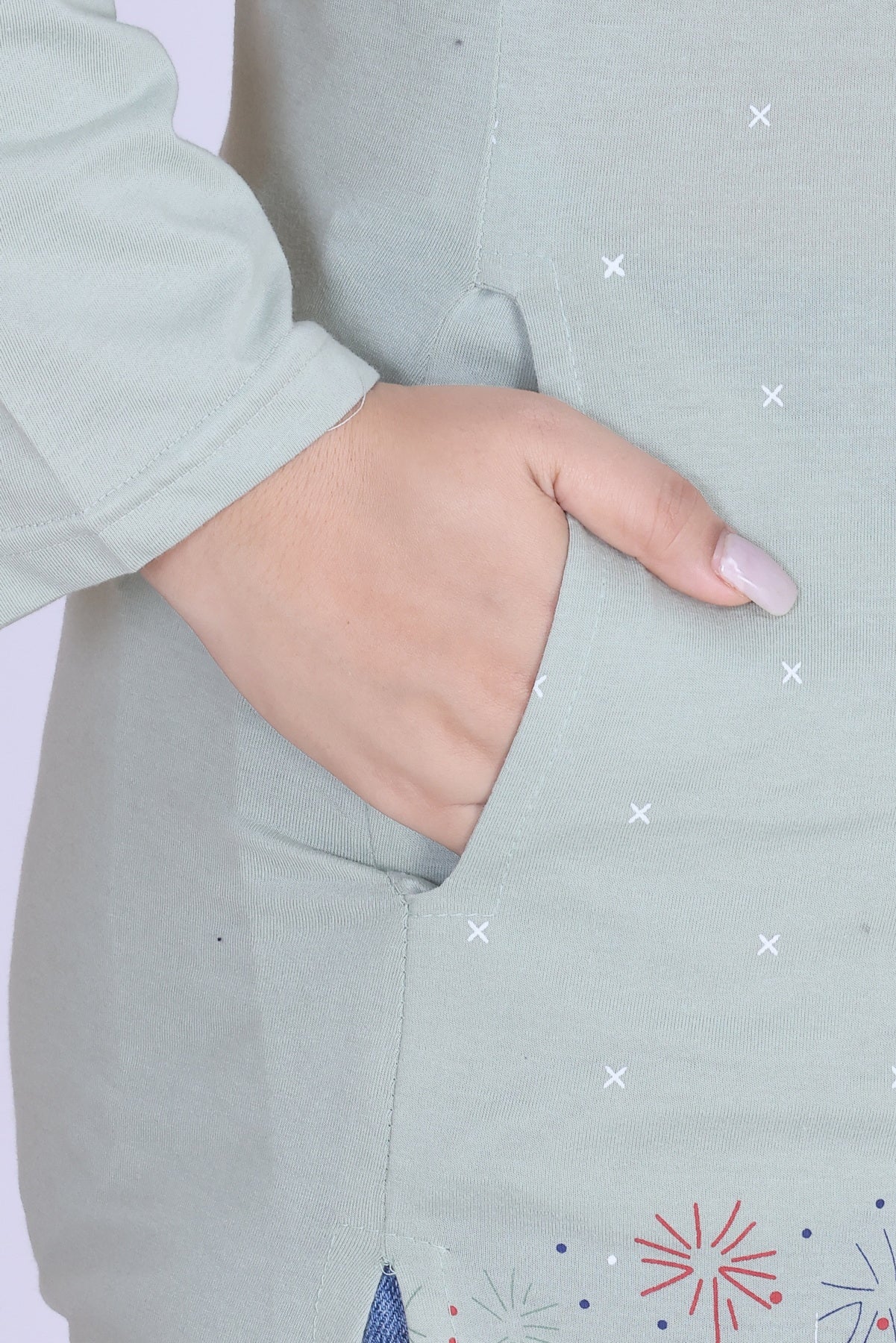 Cotton Long Top for Women - Full Sleeve - Pistachio