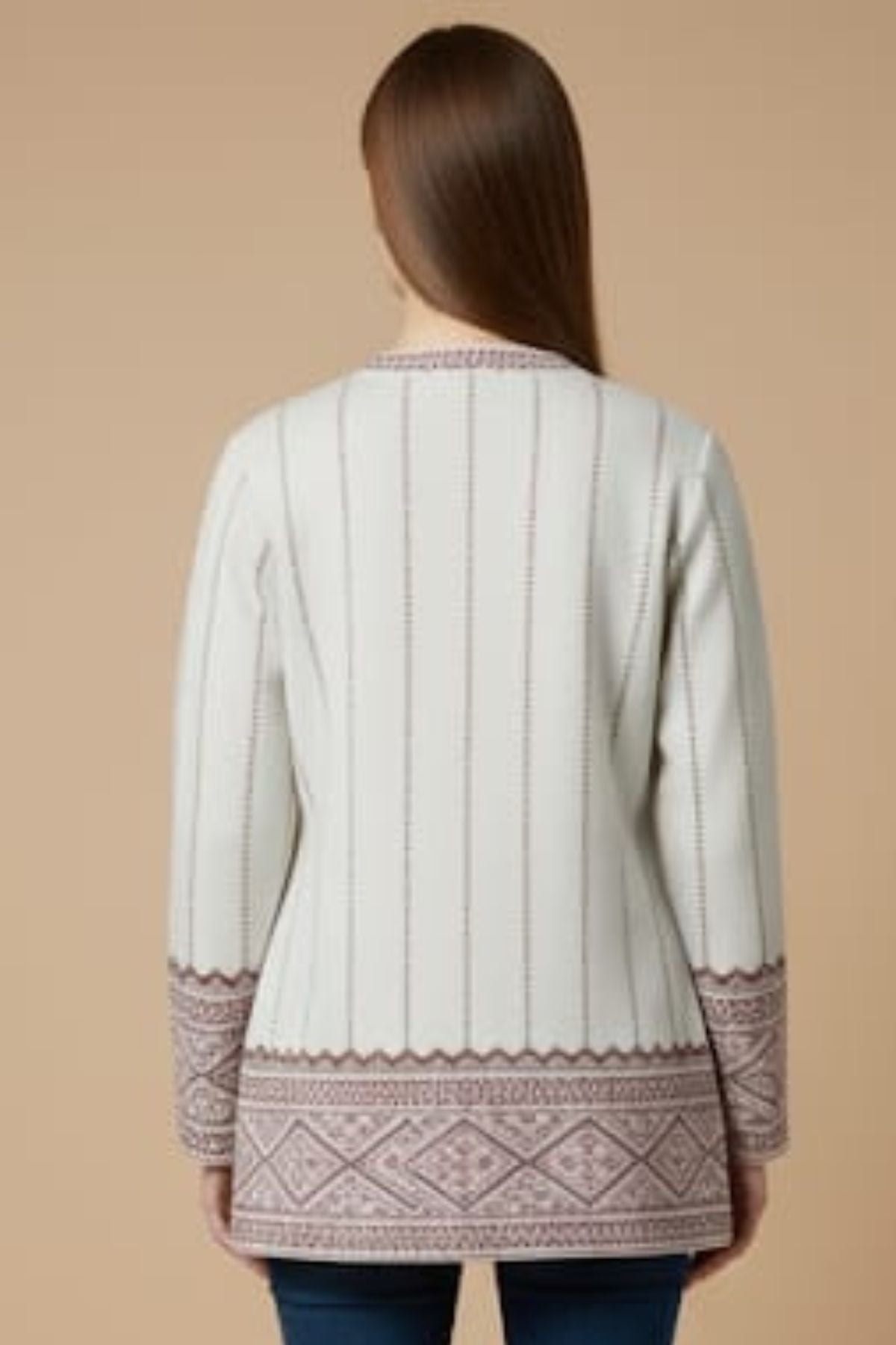 Jacquard Knit Warm Woollen Cardigan - White