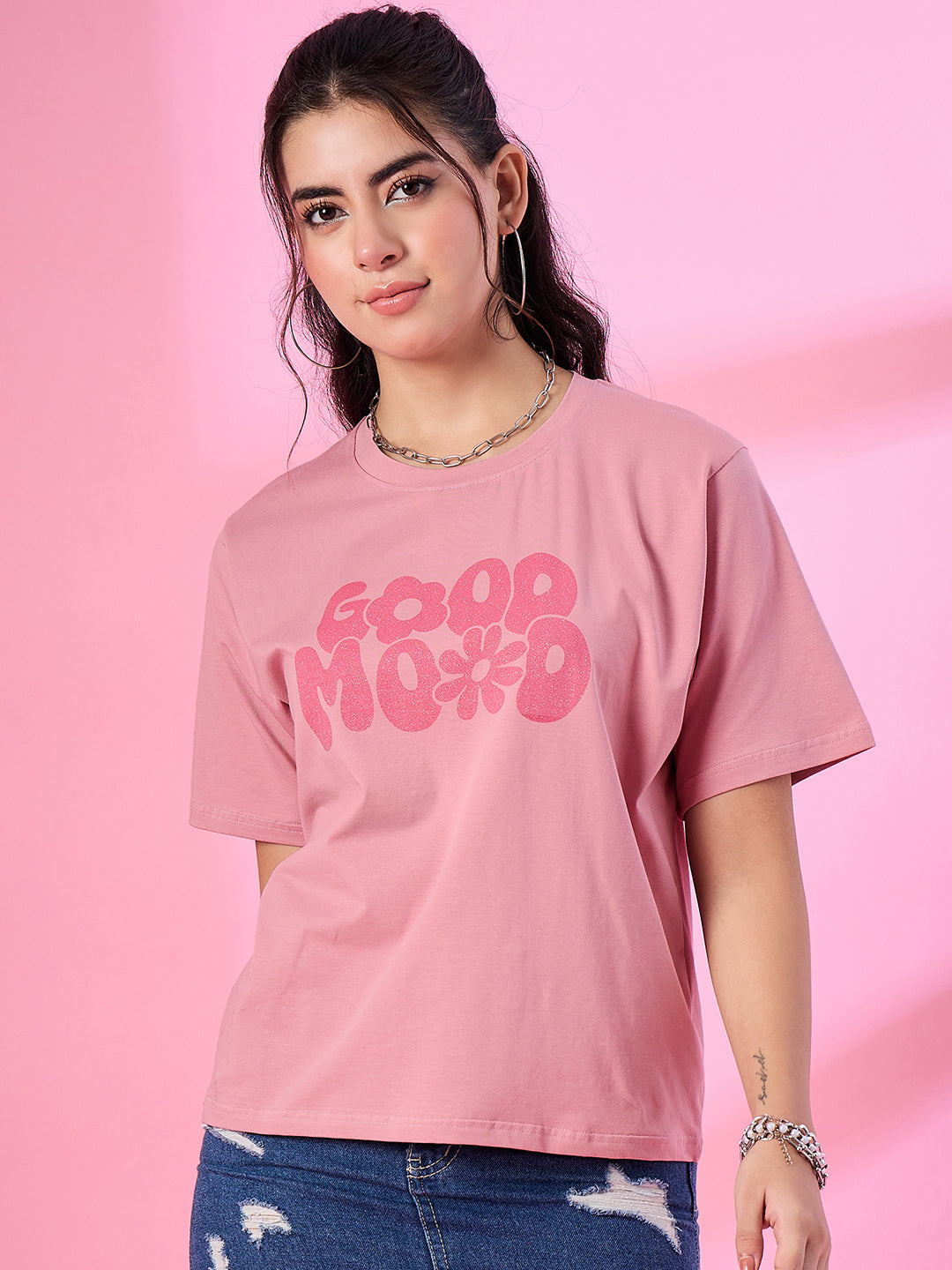 Plus Size Printed Oversized T-Shirt in Cotton