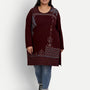 Cotton Long Top for Women Plus Size - Full Sleeve - Wine