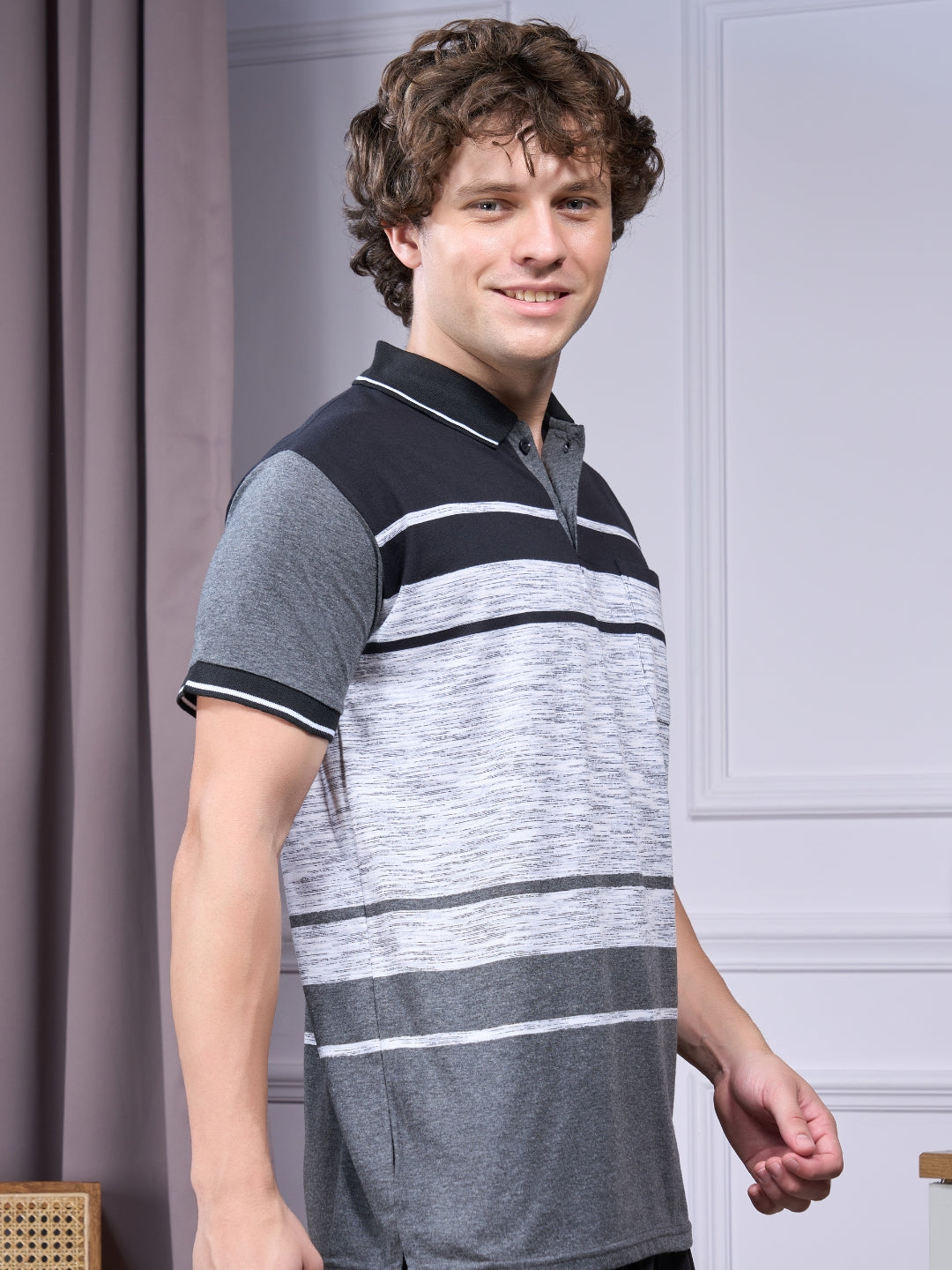 Jinxer Men Loungewear Cotton Pajama T-Shirt Set-Black