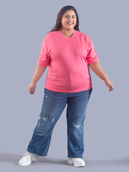 Plus Size Cotton Street Style T-shirts For Summer -Blush Pink