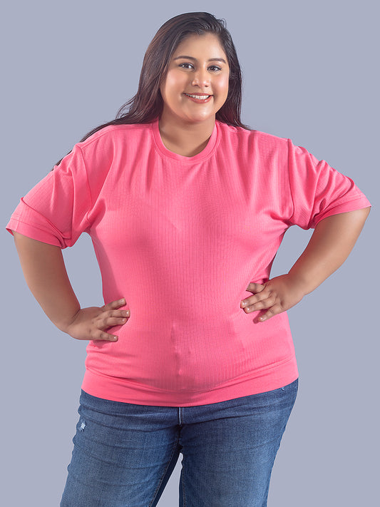 Plus Size Cotton Street Style T-shirts For Summer -Blush Pink