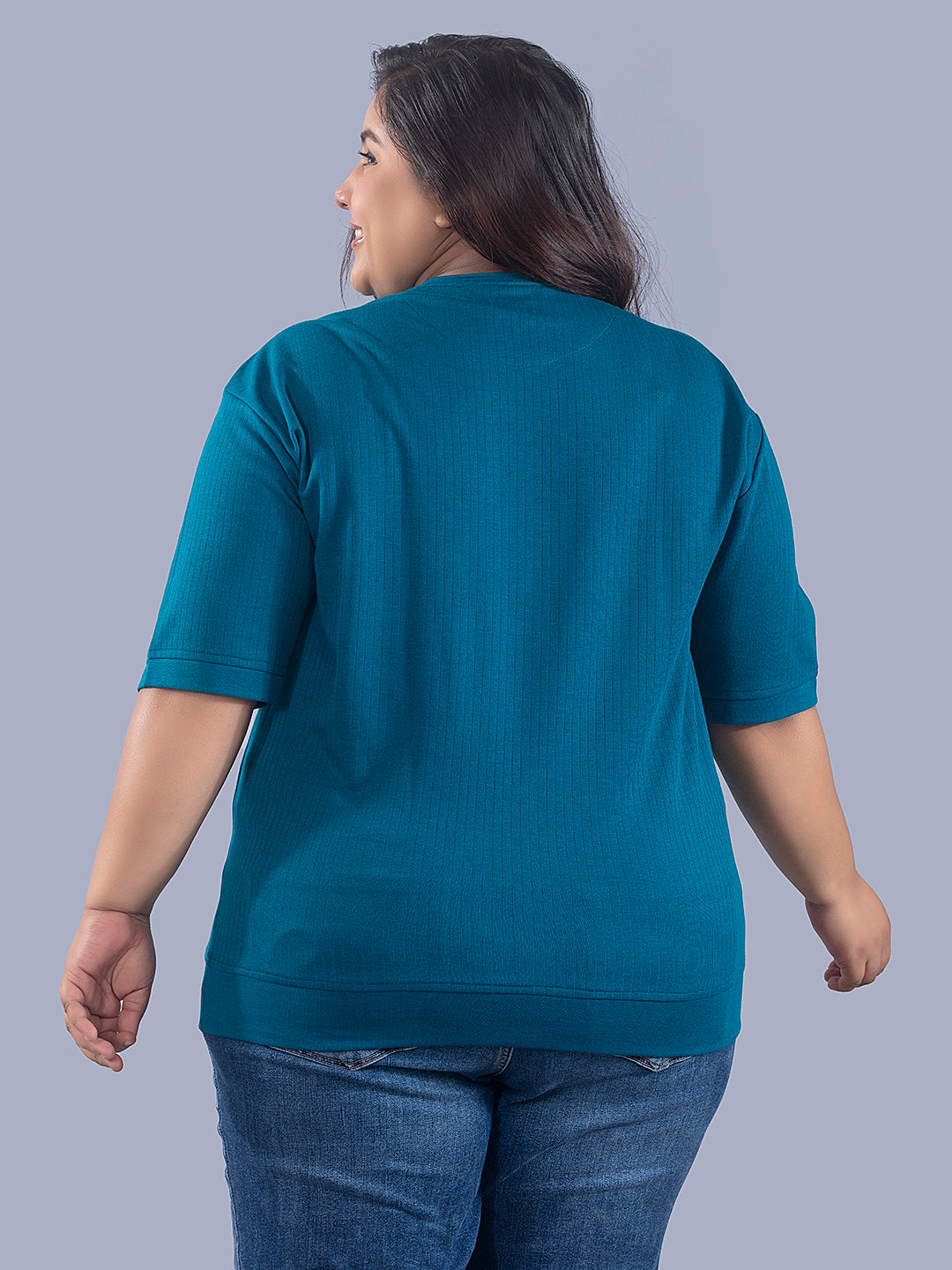 Plus Size Cotton Street Style T-shirts For Summer -Teal Blue