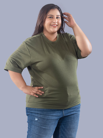 Plus Size Cotton Street Style T-shirts For Summer - Olive Green