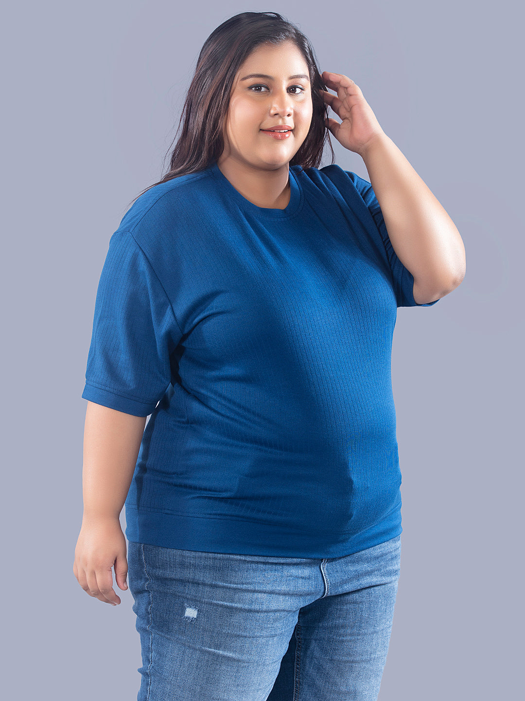 Plus Size Cotton Street Style T-shirts For Summer -Prime Blue