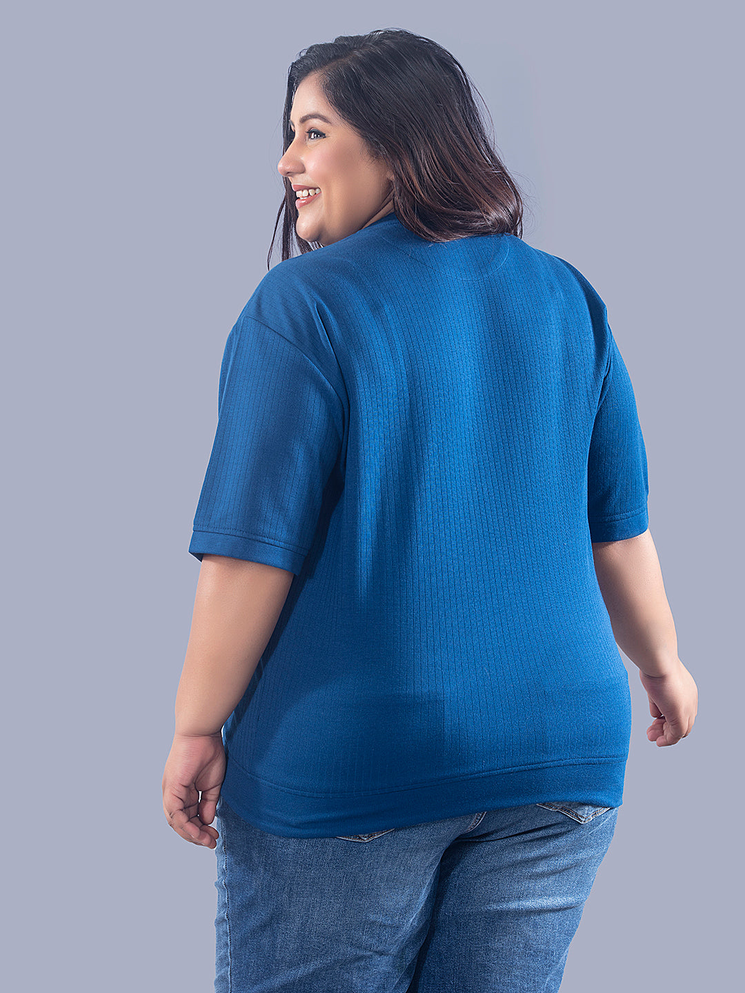 Prime Blue Cotton T-Shirt For Curvy Women