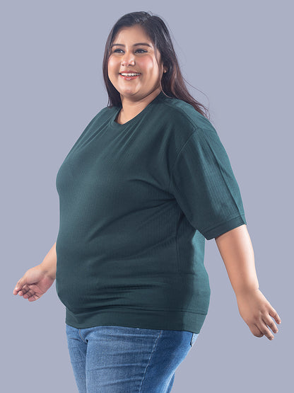 Plus Size Cotton Street Style T-shirts For Summer - Bottle Green