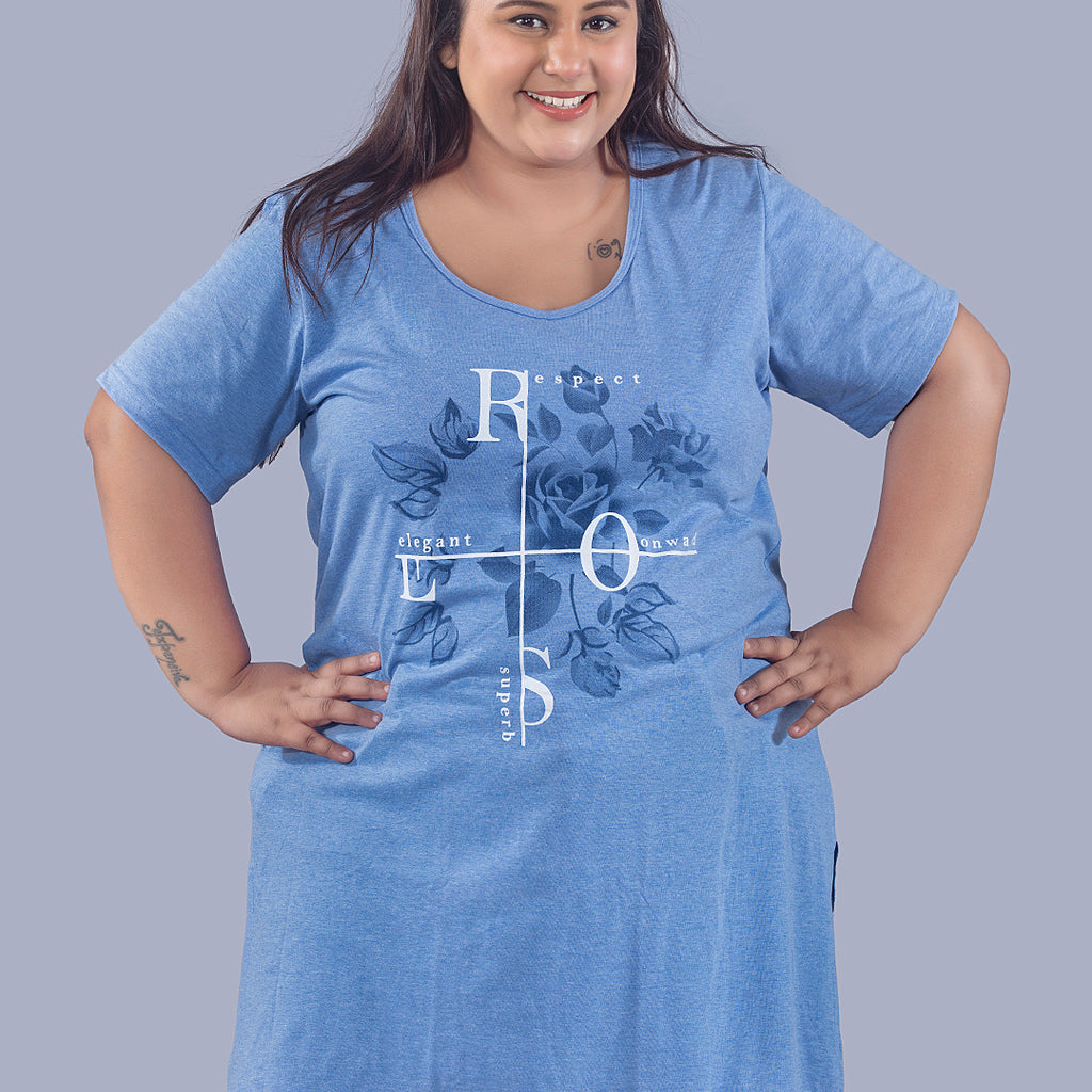 Long Line T-Shirt For Women -Half Sleeves- Sky Blue