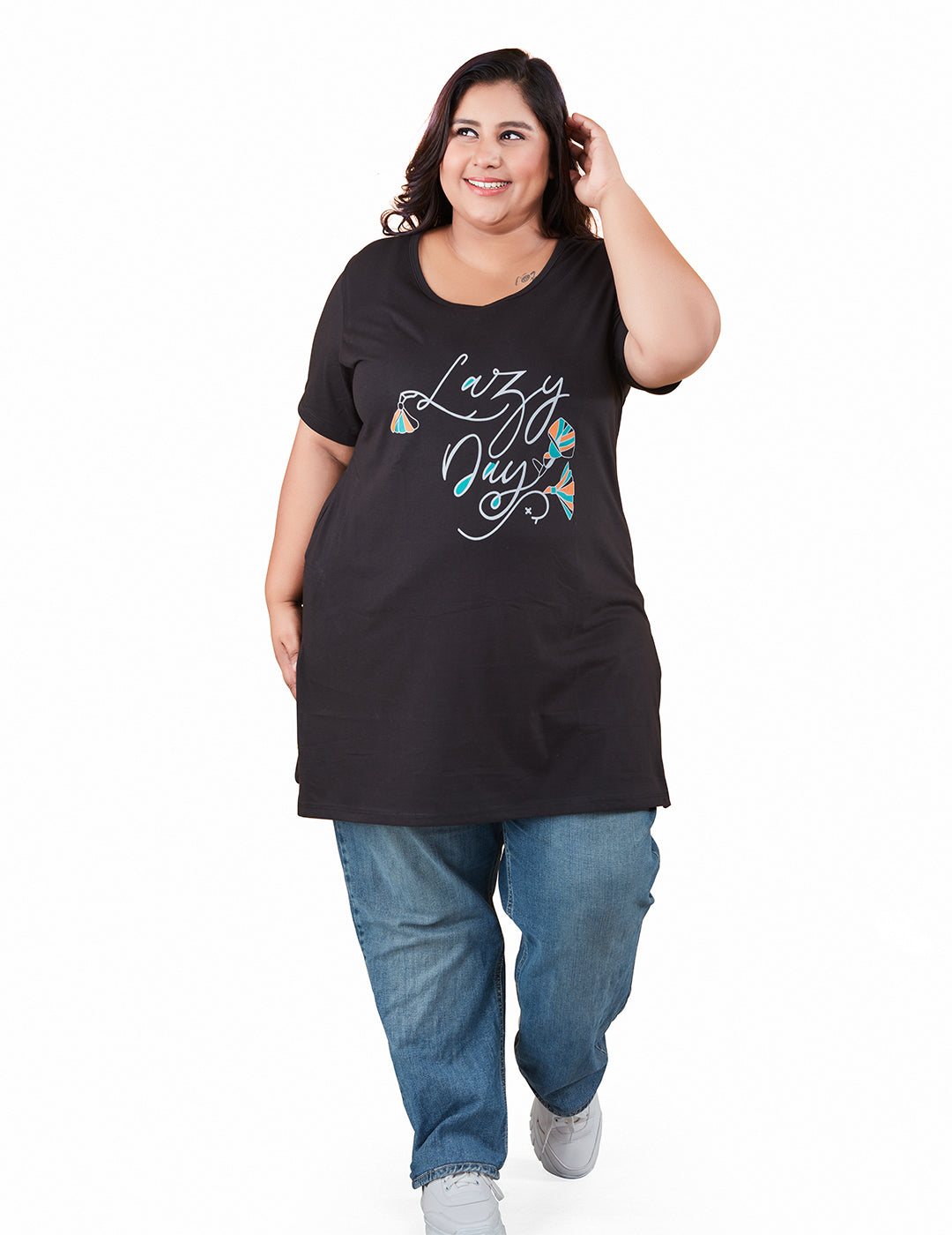 Plus Size Long T-shirts For Women - Half Sleeve - Pack of 2 (Navy & Black)
