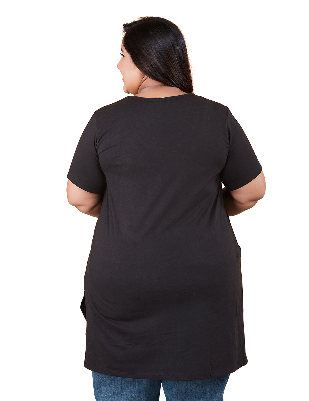 Plus Size Long Hip Covering T-shirts For Women - Half Sleeve - Pack of 2 (Grey & Black)