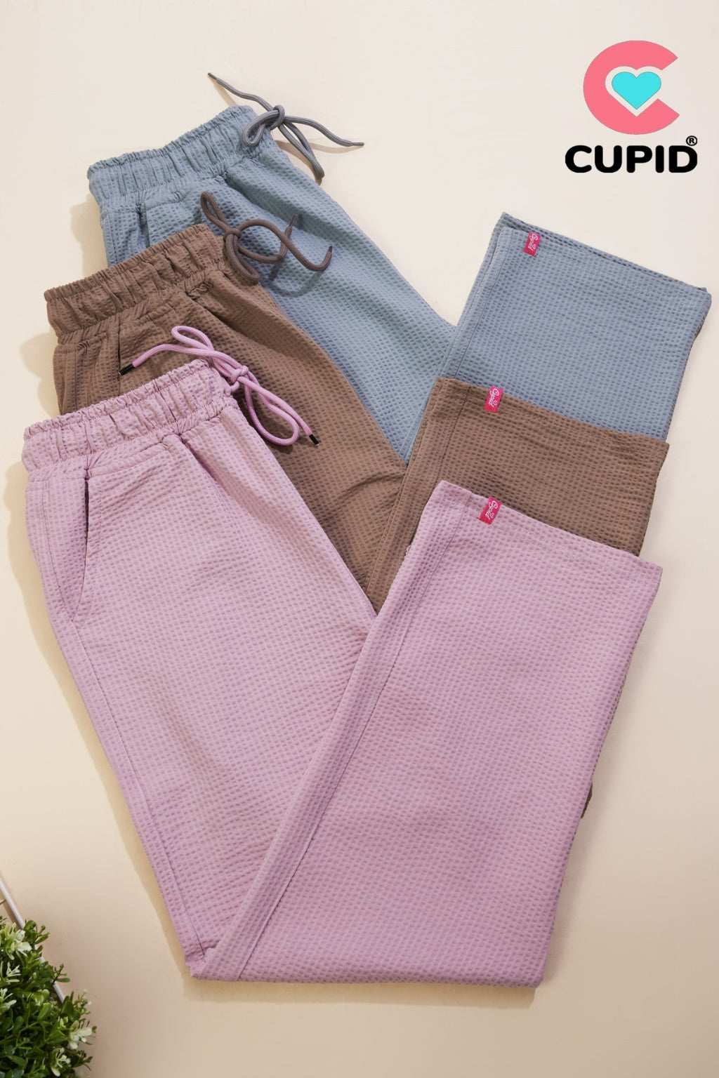 Women's High Rise Waffle Knit Track Pants-Grey