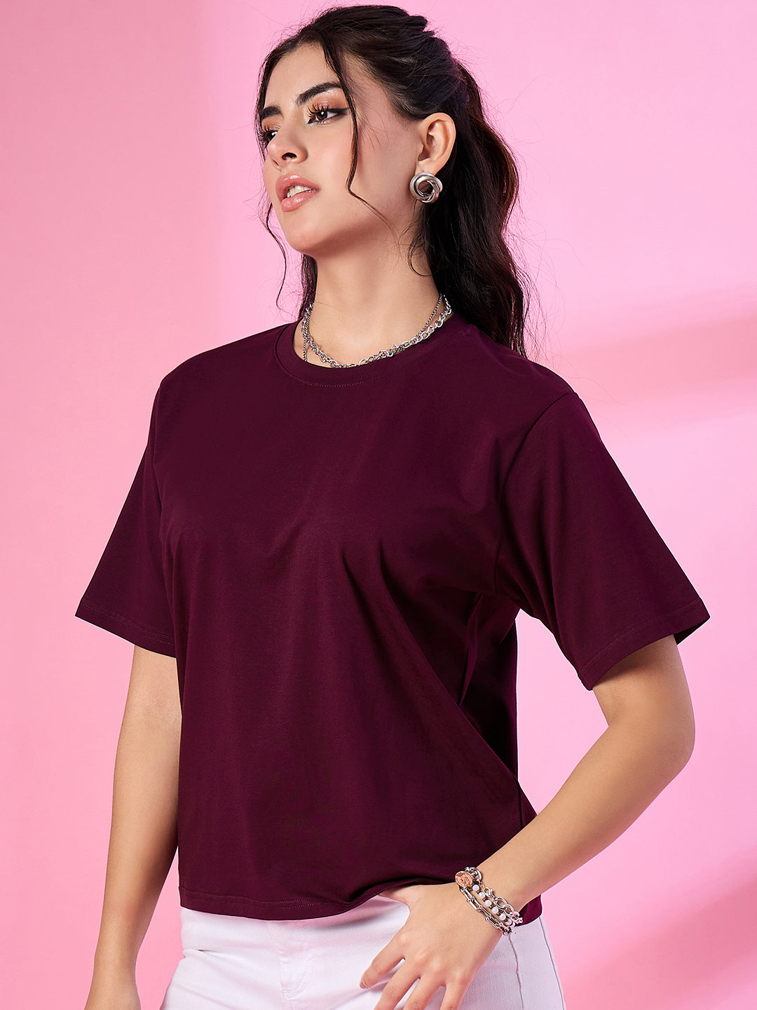 Women's Solid Round Neck T-shirt