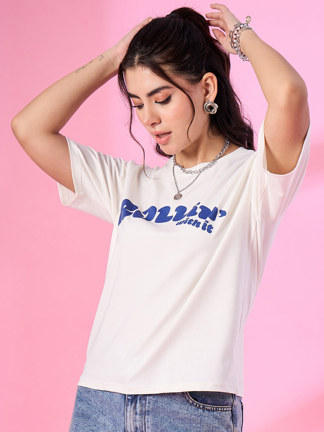 Graphic printed t-shirt in cotton fabric for women plus sizes