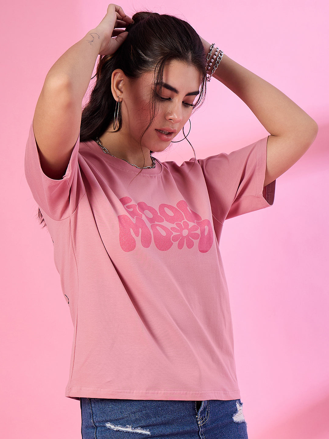 Relaxed fit cotton tee with bold prints for curvy women