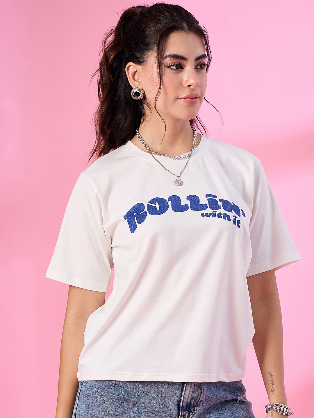 Breathable cotton tee with print for curvy women