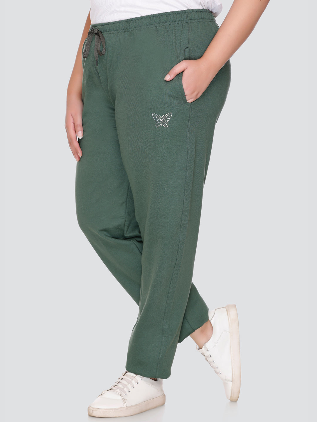 Plus Size Winters Cozy Fleece Track Pants For Women - Olive Green