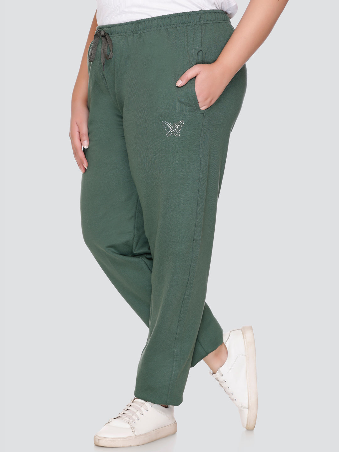 Plus Size Winters Cozy Fleece Track Pants For Women Olive Green
