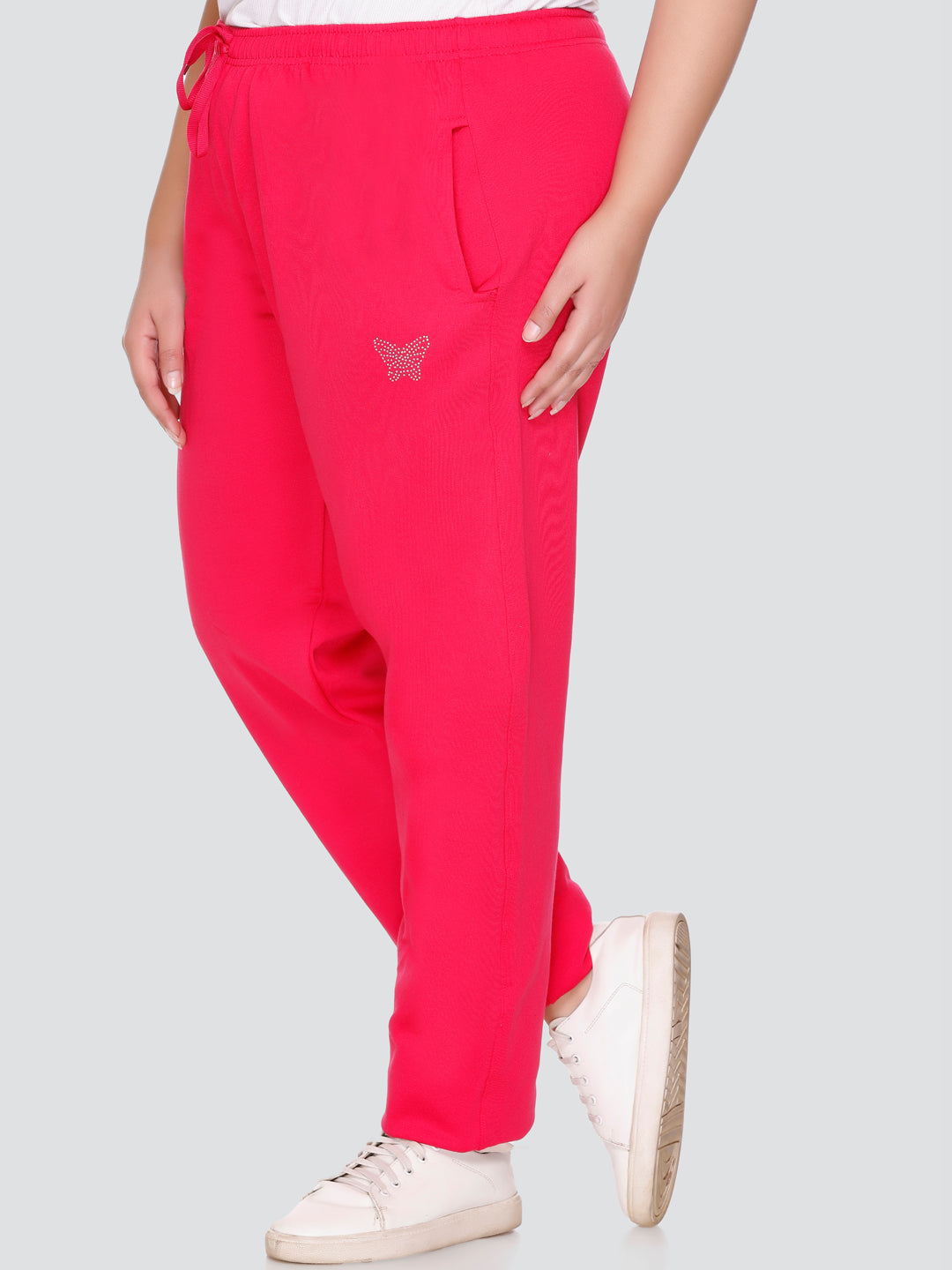 Buy Winter Cotton Fleece Printed Pink Track pants for Women In
