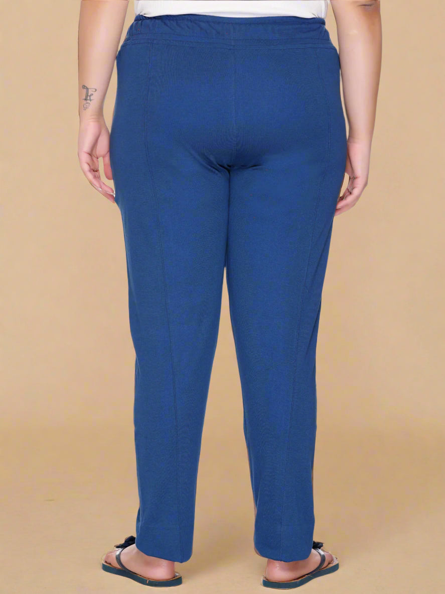 Soft Blue Cotton Relaxed Fit Lounge Track Pants For Women
