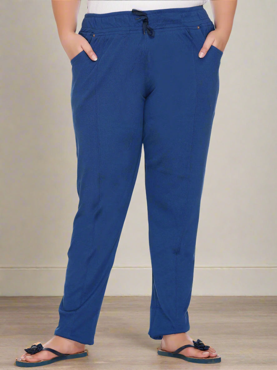 Buy Soft Blue Cotton Relaxed Fit Lounge Pants