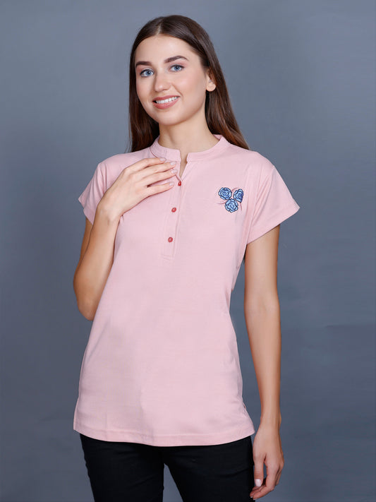 Casual Cotton Short Kurti Tops- Salmon