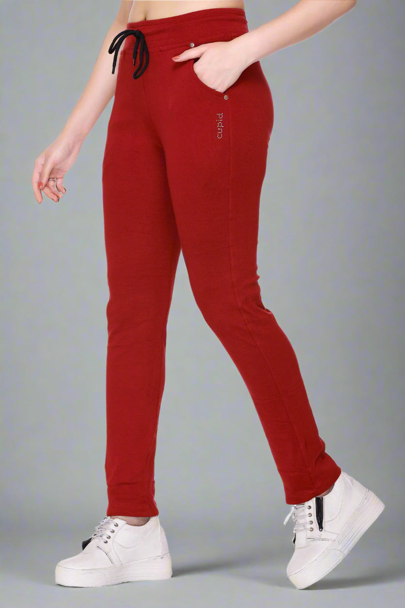 Stretchable Track Pant For Women Cotton Lycra Maroon