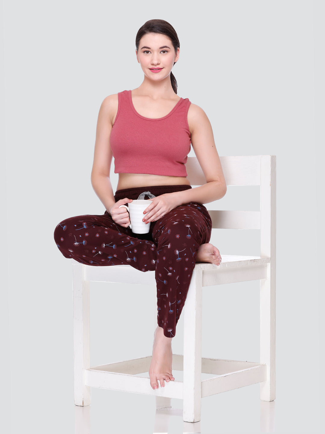 Cotton Printed Night Pajamas For Women - Brown