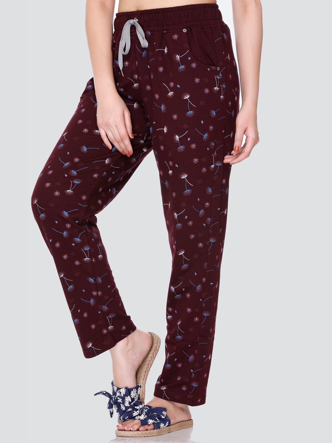 Cotton Printed Night Pajamas For Women - Brown