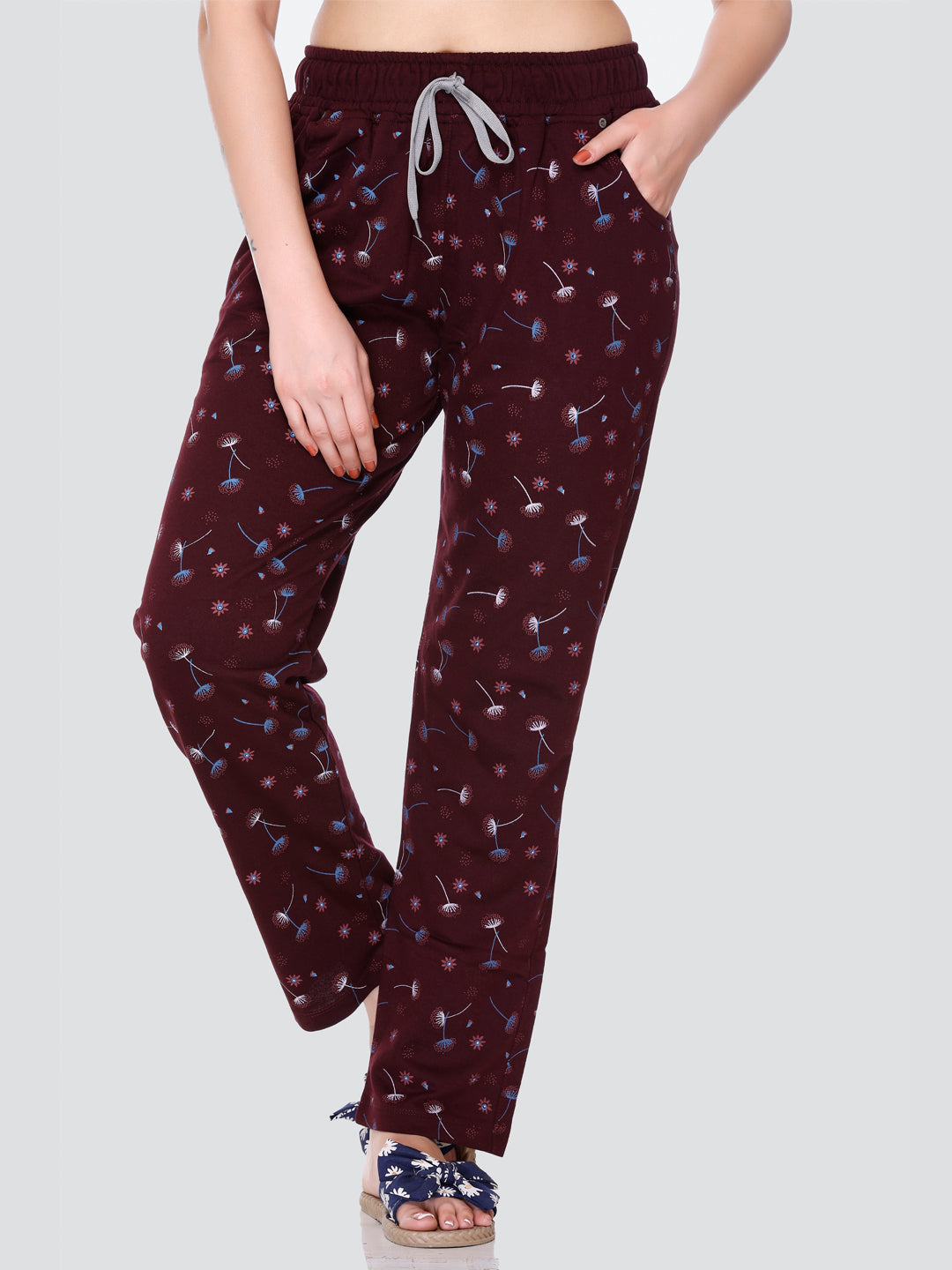 Cotton Printed Night Pajamas For Women - Brown