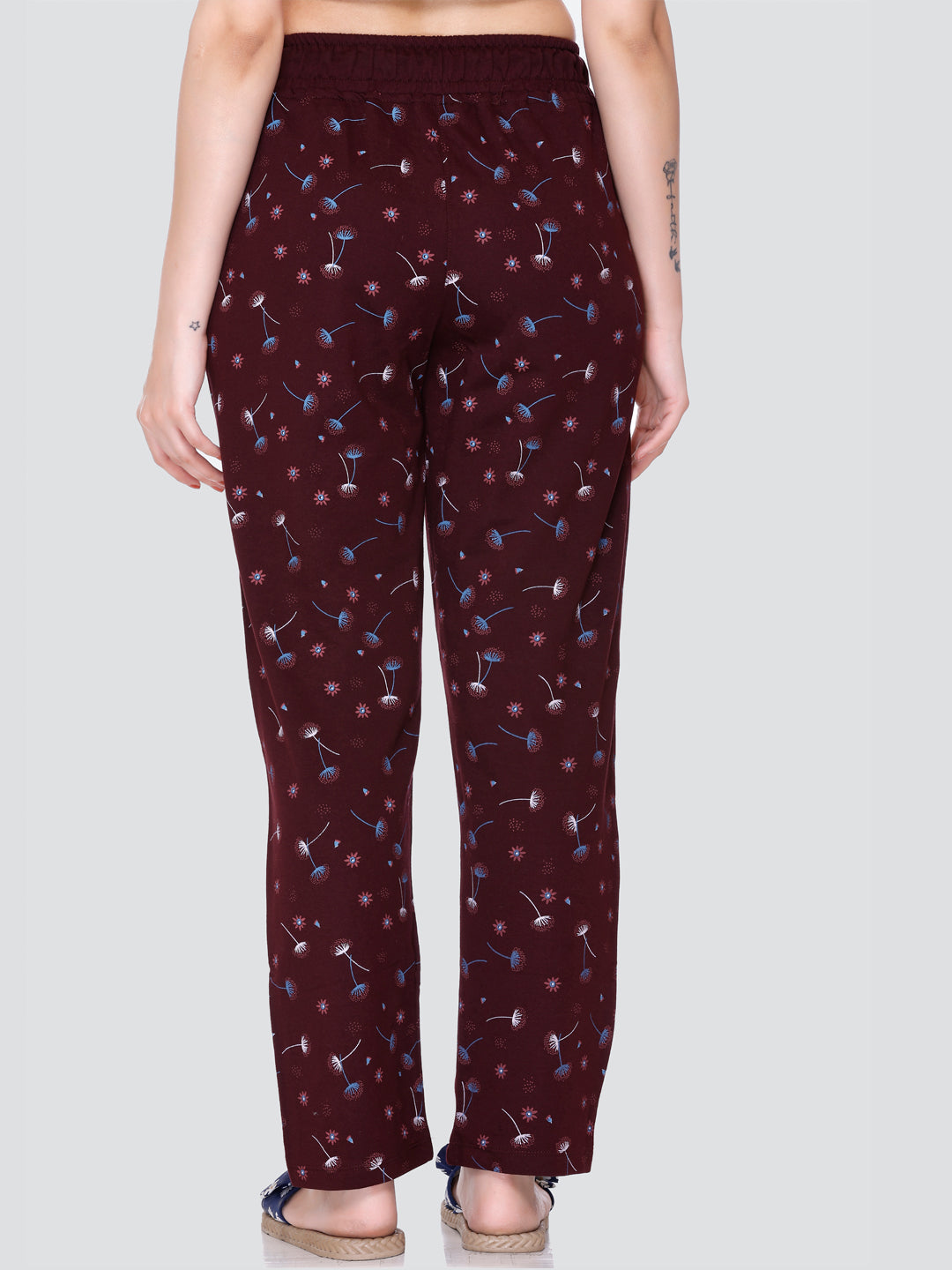 Cotton Printed Night Pajamas For Women - Brown