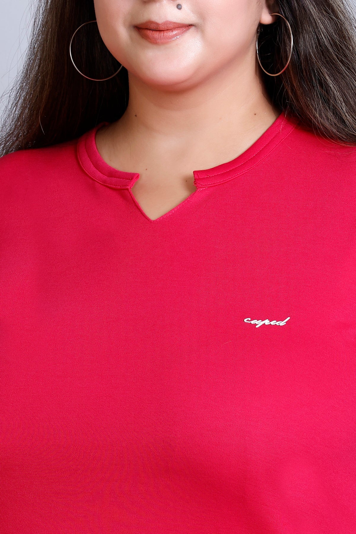 Plus Size Full Sleeves Long Top For Woman -Deep Pink