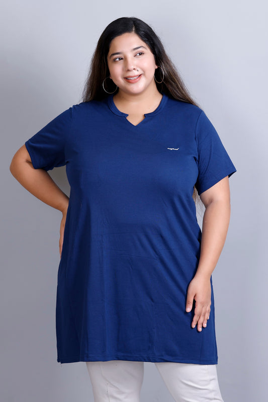 Navy Blue Longline Cotton T-shirt